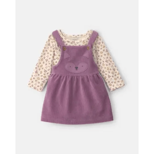 Baby Girl 2-Piece Fox Velvety Long-Sleeve Dress Set - Purple/Cream | Carter's