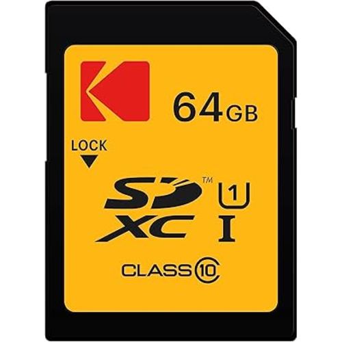 Kodak SDXC Card 64GB UHS-I U1 V10 Premium, up to 85MB/s Read Speed, for Full HD Video and High-Resolution Pictures, Compatible with SDXC Standard - EKMSD64GXC10K