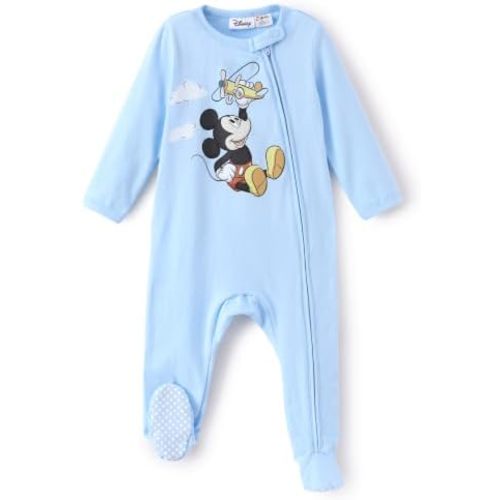 Disney Baby Boys Zip One-Piece Non-Slip Footie Romper for Newborn to Infant