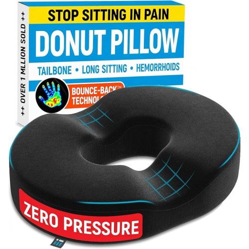 PT ENDORSED Donut Pillow Tailbone Pain Relief Cushion - Coccyx & Hemorrhoid Pillow for Sitting - Donut Seat Cushion for Pressure Relief, Prostate, Postpartum, Pressure Sores, Lifting Cushions