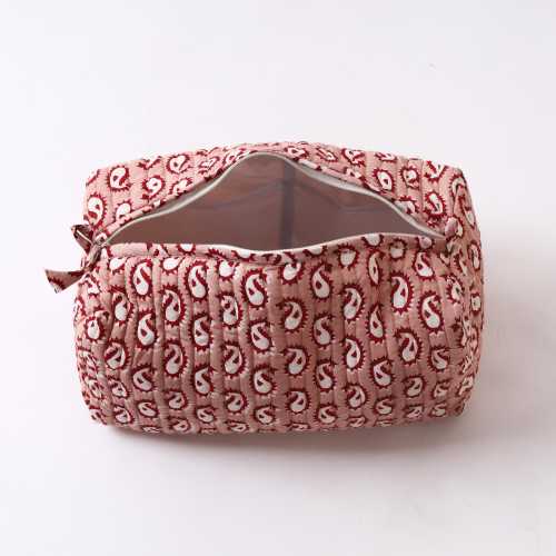 Hand Block Printed Cotton Vanity Bag Set: Quilted Cosmetic Pouches, Set of three beautiful toiletry Bags