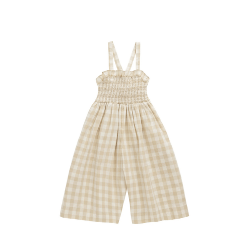 Organic Cotton Arabella Jumpsuit - Gingham Pale Khaki – Jamie Kay USA