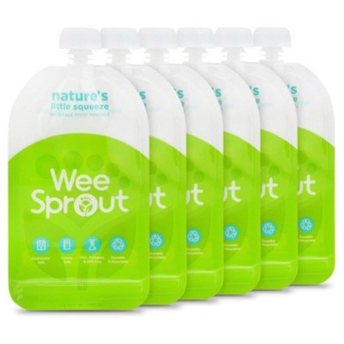 WeeSprout Double Zipper Reusable Food Pouches, 6-Pack - Green, 7 Fl Oz