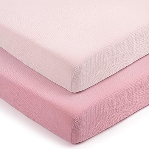 lulumoon Pack and Play Sheets for Girls: Soft Muslin Cotton for Playard Mattress - Stretchy Snug Fit for UPPAbaby Pack n Play