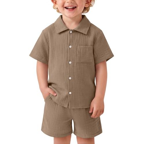 Baby Boy's Clothes Set 18M-5T Toddler Cotton Outfits Short Sleeve Button-Down Top Shorts Pocket Summer 2 Piece Set