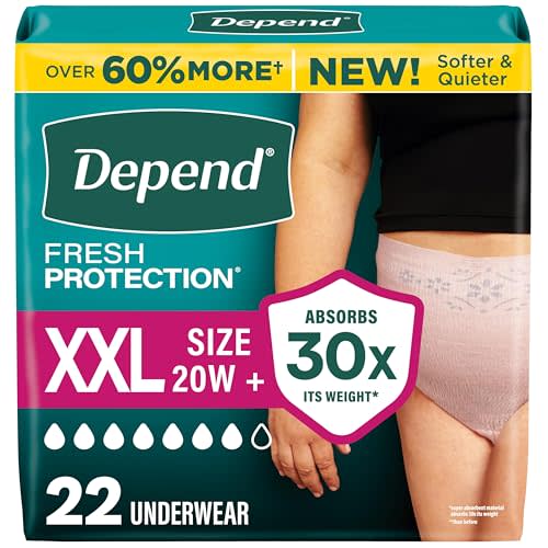 Depend Fresh Protection Adult Diapers for Women, XXL, 22 Count