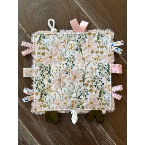 Minky Crinkle Noise Toy: Daisy Garden, Blush Pink Faux Fur, Baby Girl Gift