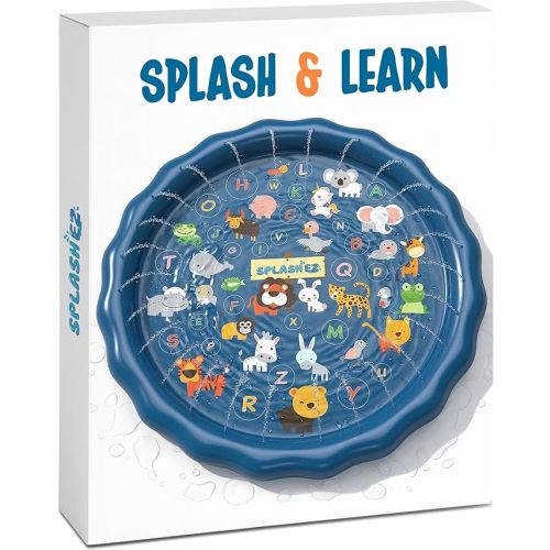 SplashEZ 3-in-1 Splash Pad, Sprinkler for Kids & Baby Pool for Learning – Toddler Sprinkler Pool, 60’’ Outside Water Toys – “from A to Z” Outdoor Play Mat for Babies & Toddlers