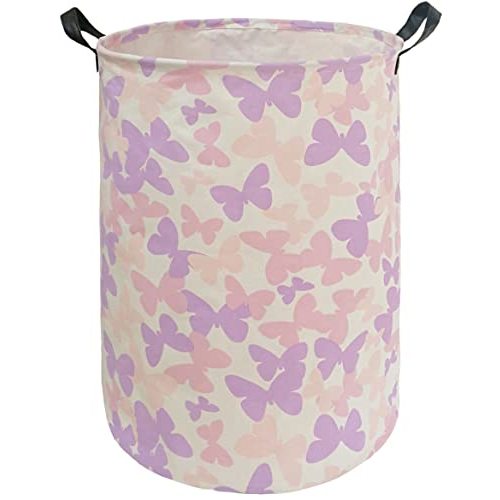 ACMUUNI Butterfly Storage Basket Canvas Clothes Baby Laundry Hamper Pink Gift Laundry Bins Storage Hamper for Kids Boys and Girls Room Decor