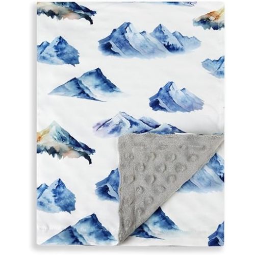 New Born Baby Boy Blanket Double Layer Fuzzy Nursery Toddler Blankets Soft Minky Daycare Baby Boys Blanket with Dotted Backing for Baby Shower Birthday Gift 30 x 40 Inch (Mountain, 1)
