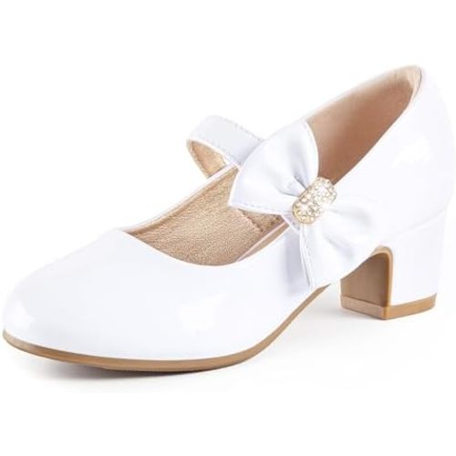 LAURMOSA Girls Dress Shoes with Bow Mary Jane Princess Shoes Flower Girl High Heels for Toddler Little Big Kids Wedding Party Birthday
