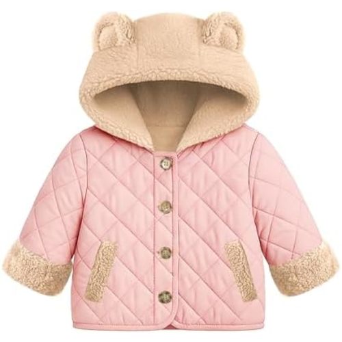 Baby Girl Winter Jackets Coat 6M-3Y Toddler Light Button-up Outwear with Hooded