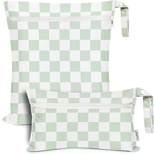 haakaa Water Resistant Wet Bags for Baby Wet Dry Bags for Cloth Diaper, Reusable Wet Bags for Baby Items, Swimsuit & Travel, 2pcs, Checkered Days