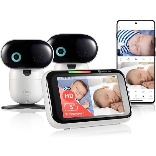 Motorola Nursery PIP1710-2 Connect Baby Monitor with AI Cry Detection & Translation and 2 Cameras | Wi-Fi 1080p HD, 5" Touch Screen Parent Unit, Split-Screen, App Monitoring, Night Vision