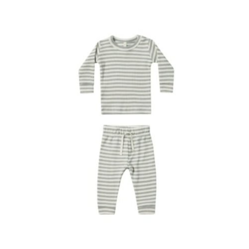 Quincy Mae - QM QM BKBC - Waffle Top + Pant Set || Sky Stripe - Gus and Ruby Letterpress