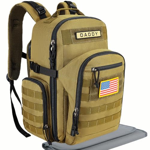 SHARKMOUTH Military Diaper Bag for Dad: Military Baby Backpack with Insulated Changing Pad for Outdoor Dads - MOLLE Webbing & 900D Polyester for Camping Hiking Travel