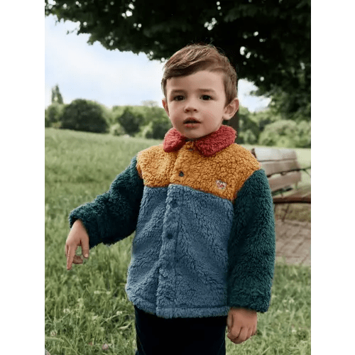 Blue/Yellow Bright Colorblock Borg Fleece Jacket (3mo-6mo)
