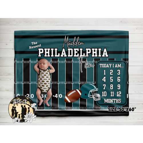 Philadelphia Football Baby Milestone Blanket: Personalized Buttery Soft Plush