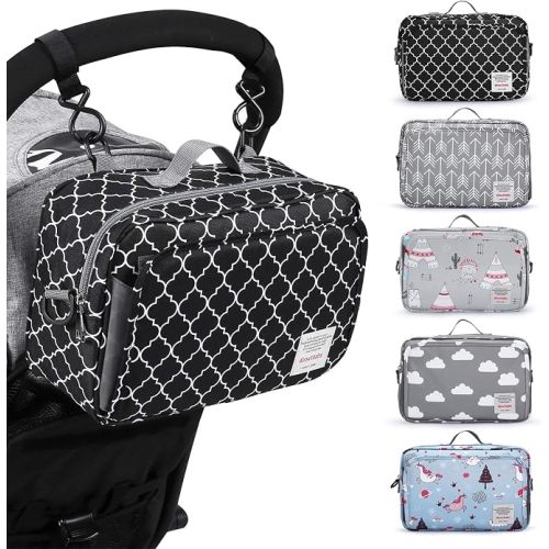 GOGOSO Small Diaper Bag, Mini Stroller Organizer Accessory with Wipe Pockets Caddy Parent Console with Hook Fit All Strollers, Black