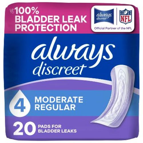 Always Discreet Incontinence & Postpartum Incontinence Pads for Women - Moderate Absorbency - Size 4 - 20ct