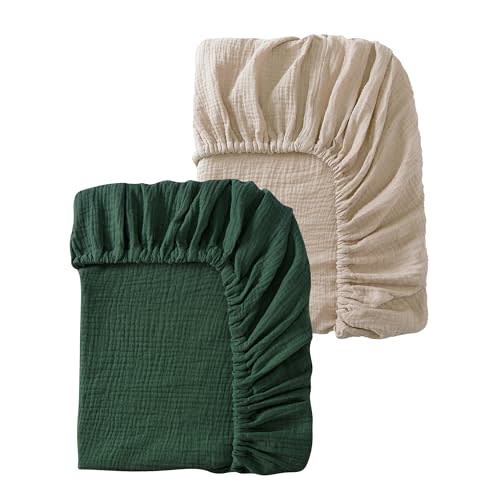 Baby Crib Sheets 2 PCS, 100% Organic Cotton Crib Sheet for Standard Crib Mattress(52”x 28”), Fitted and Soft Breathable Muslin Crib Mattress Sheet for Girl and Boy