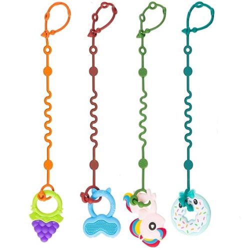 Toy Straps for Baby, 5pcs Adjustable Toy Holder for Stroller Accessories, Silicone Baby Tether Pacifier Clip, No Throw Baby Travel Essential Leash for High Chair, Car Seat (4-Pack)