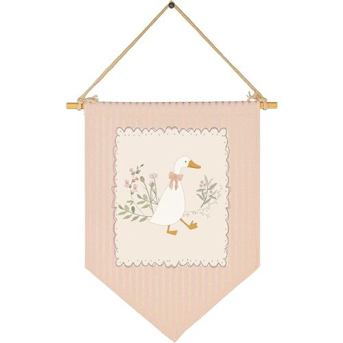 Silly Goose Theme Nursery Baby Room Playroom Kids Room Decoration-Baby,Shower,Birthday Christmas Gift for Girl Kid Teen-Canvas Hanging Flag Banner Pennant Wall Sign Decor
