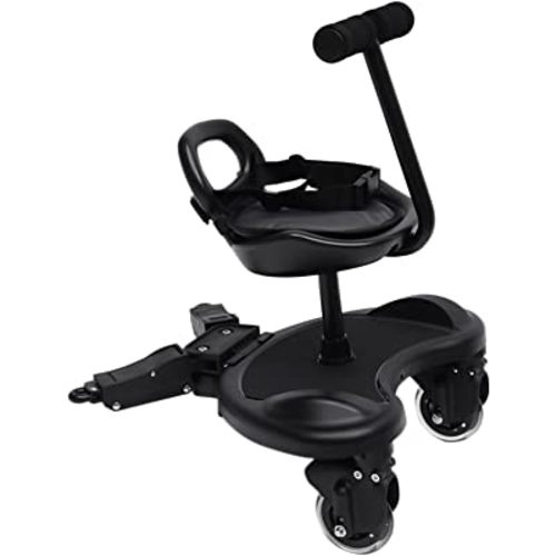 Universal Stroller Board with Detachable Seat, Toddler Stroller Attachment for Standing or Riding, 55LBS Capacity Buggy Board with Shock Absorbing Wheels, Compatible with Most Strollers