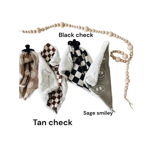 Mink binky lovey, black check or sage smiley