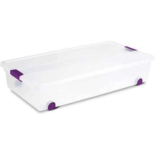 Sterilite 4-Pack Plastic Underbed Storage Box w/ Lid, ClearView Stackable Bins, 60 Qt