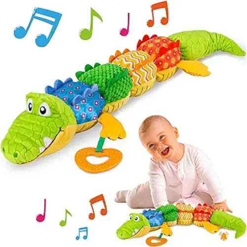 Sumobaby Infant Baby Musical Stuffed Animal Activity Soft Toys with Teether, Multi-Sensory Crinkle, Rattle and Textures, for Tummy Time Newborn 0-3-6-12 Months Boys, Girls, Crocodile (Alligator)