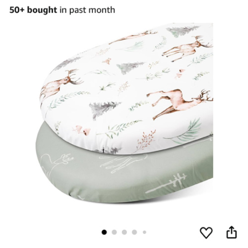 Gllquen Baby Bassinet Sheets Set 2-Pack, Breathable Cozy Bassinet Fitted Sheet Universal Fit Standard Mattress Oval Rectangle Cradle Baby Sheets for Baby Boy Girls Unisex 32"x16" (Reindeer)