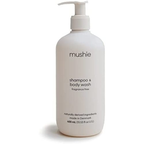 mushie Baby Shampoo & Body Wash | Gentle Formula for Delicate Skin | Certified Organic | Made in Denmark, 13.53 fl oz (Fragrance Free)