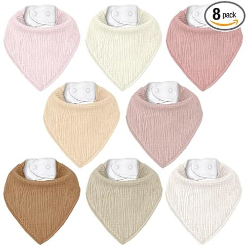 CIVARUA KIDS Muslin Baby Bibs 8 Pack, Baby Bandana Drool Bib for Drooling and Teething, Cotton Soft Absorbent for Girls Boys (Pink)