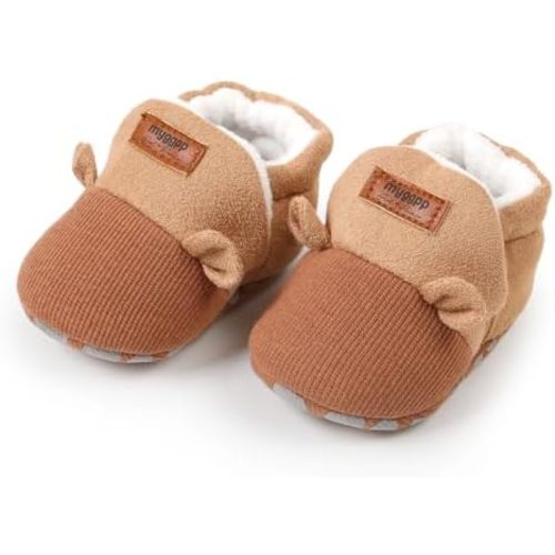 YWY Infant Baby Cozy Fleece Slippers with Non Skid Bottom Newborn Boys Girls Winter Warm Socks Booties Stay On Crib House Shoes