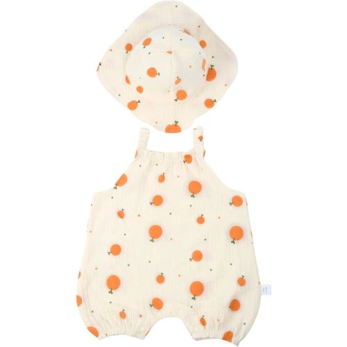 ACESTAR Baby Girls Toddler Sleeveless Muslin Romper One-Piece Halter Jumpsuit with Hat Summer Outfits Overall Infant Wear