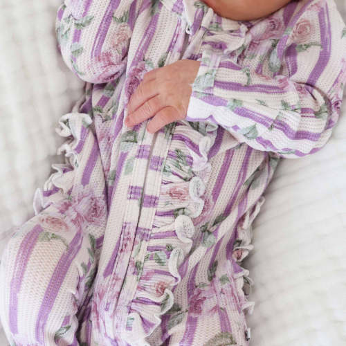 Lila's Lilacs Bamboo Waffle Ruffle Zipper Footie