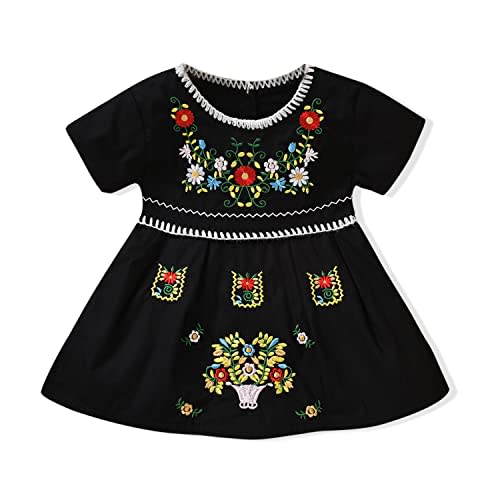 Aalizzwell Toddler Baby Girl Embroidered Dress Ethnic Wear Short Sleeve Sundress