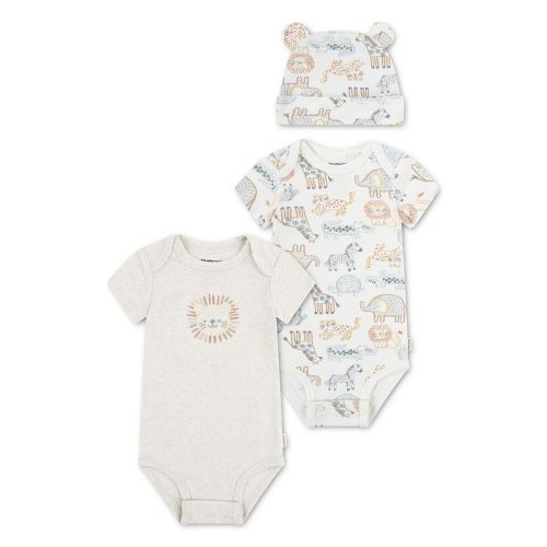 Newborn Baby Boys Huggies Babywear 100% Organic Cotton 2-Pack Zoo Animals Bodysuits & Beanie 3-Piece Set