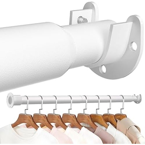 Mavivegue Closet Rod, 17 to 83 Inch Adjustable Closet Rods for Hanging Clothes, White, Hanging Rod for Closet Wardrobes Laundry RV, Bathroom
