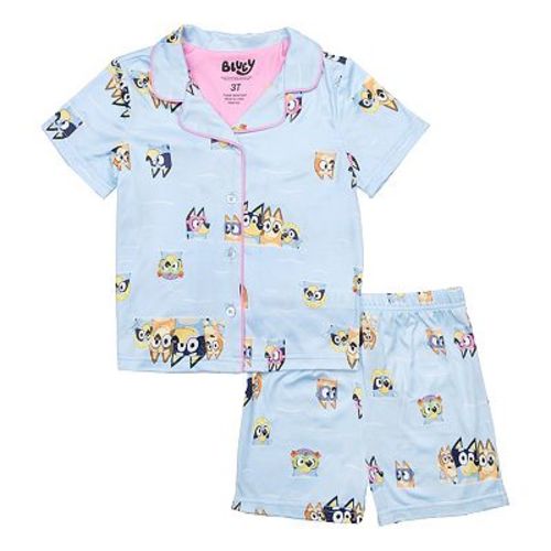 Toddler Girl Bluey 2-Piece Pool Day Short Sleeve Button-Down Pajama Top & Pajama Shorts Set