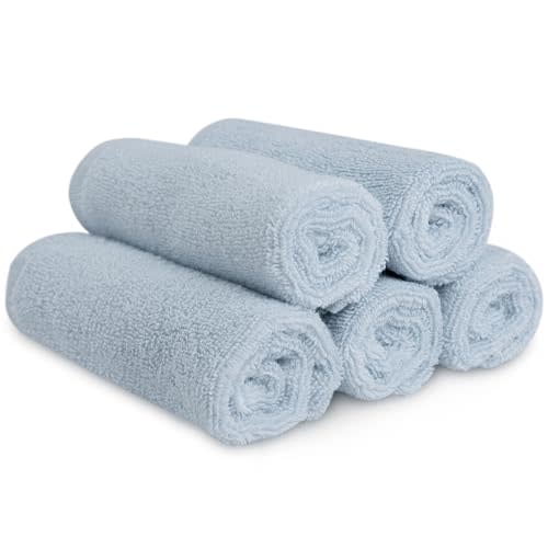 Natemia Organic Baby Washcloths (5 Pack, 12” x 12”) – 100% Organic Cotton – Ultra-Soft Baby Towels for Sensitive Skin – Newborn, Boys & Girls – Bathtime Wash Cloths, Baby Registry Must-Have (Blue)