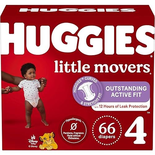Huggies Little Movers Baby Diapers, Size 4 (22-37 lbs), 66 Ct, Packaging May Vary