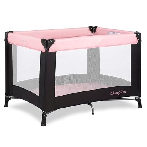 Dream On Me Nest Portable Playard , Award-Winning Lightweight Travel Playpen for Baby. Quick Fold, Mesh Sides, Foldable Mattress Pad, No-Tool Assembly, Meets ASTM/CPSC Standards -Pink