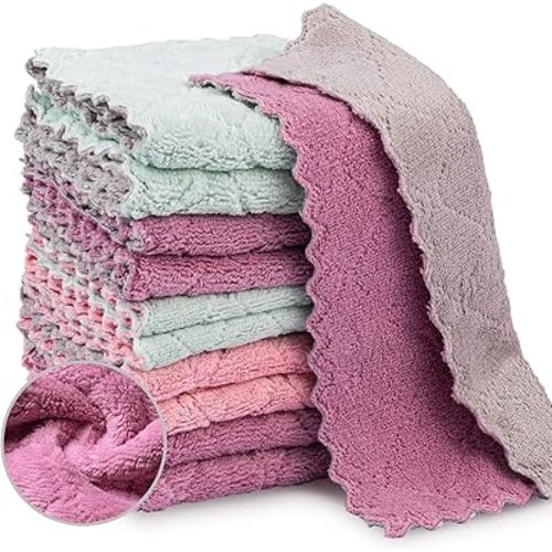 Bessrung 20 Packs Kitchen Cloth Dish Towels, Nonstick Oil Fast Drying Washcloths, Premium Dish Cloths for Kitchen, Car, Bathroom Cleaning, Reusable Highly Absorbent Cleaning Clothes, Mix-Colors