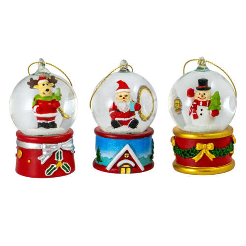Set of 3 Christmas 45mm Musical Snowglobe Ornaments - San Francisco Music Box Company