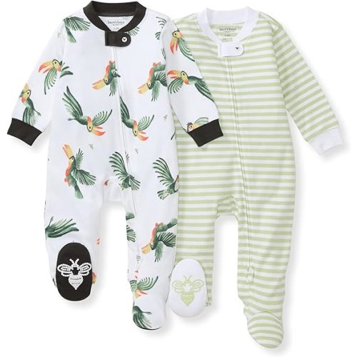 Burt's Bees Baby Boys Sleep and Play PJs, 100% Organic Cotton One-Piece Zip Front Romper Jumpsuit Pajamas