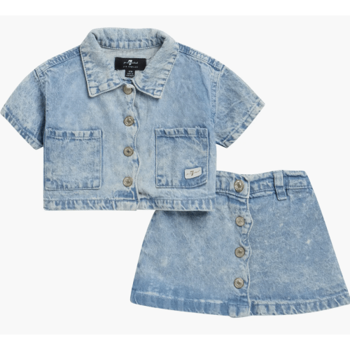 Denim Button-Up Shirt & A-Line Skirt Set