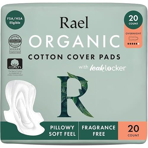 Rael Organic Cotton Cover Sanitary Pads for Women, Heavy (Overnight, 20 Ct)