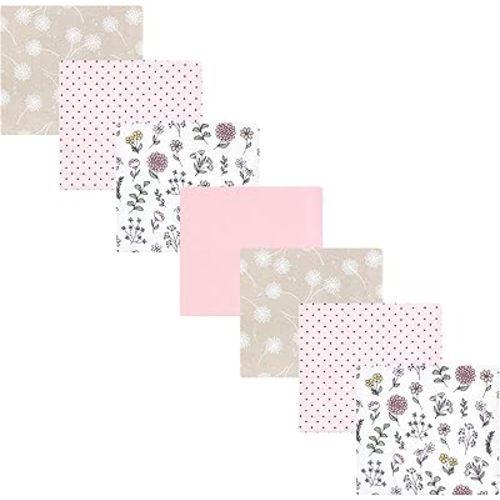 Little Treasure Hudson Baby Cotton Poly Flannel Receiving Blankets Multipack, Pink Dandelion Wish, 30x30 inches